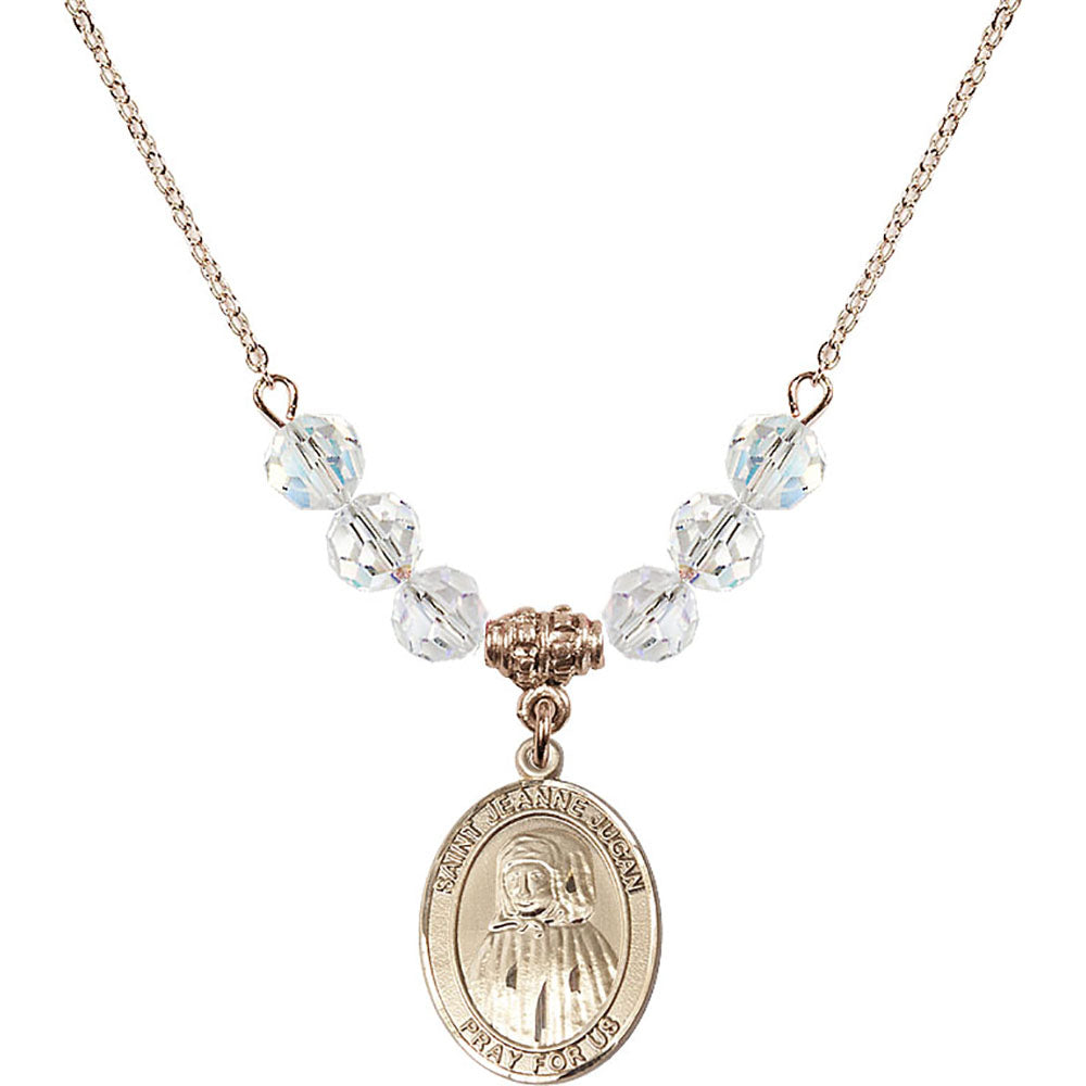 14kt Gold Filled Saint Jeanne Jugan Birthstone Necklace with Crystal Beads - 8409