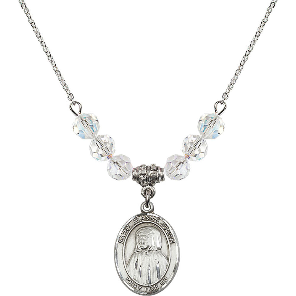 Sterling Silver Saint Jeanne Jugan Birthstone Necklace with Crystal Beads - 8409