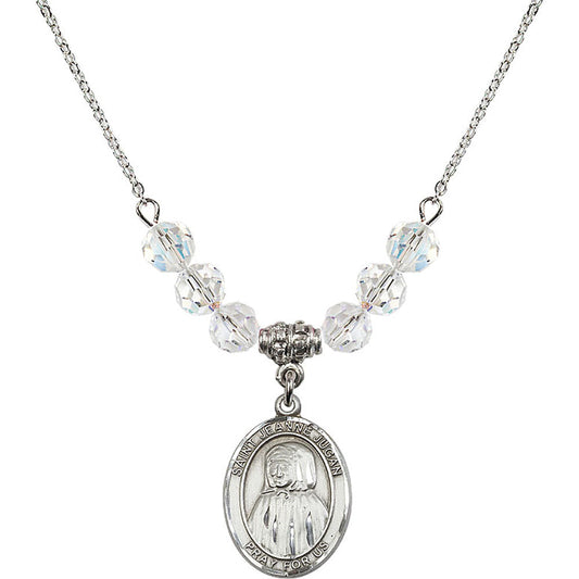 Sterling Silver Saint Jeanne Jugan Birthstone Necklace with Crystal Beads - 8409