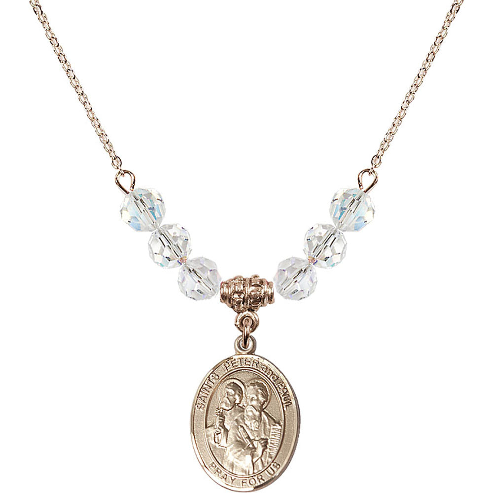 14kt Gold Filled Saints Peter & Paul Birthstone Necklace with Crystal Beads - 8410
