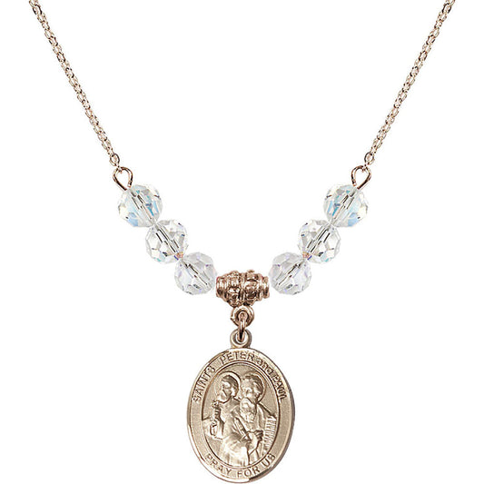 14kt Gold Filled Saints Peter & Paul Birthstone Necklace with Crystal Beads - 8410