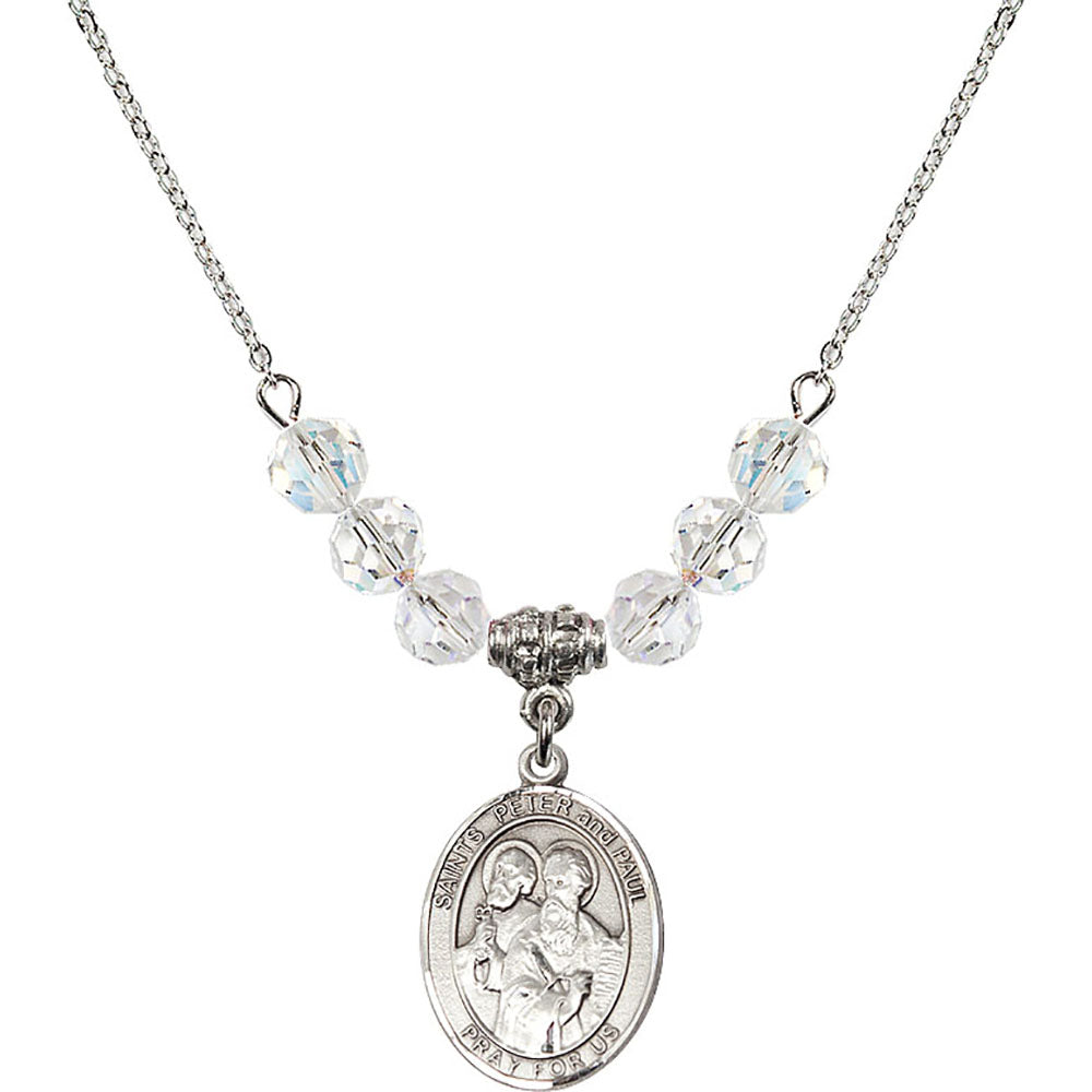 Sterling Silver Saints Peter & Paul Birthstone Necklace with Crystal Beads - 8410