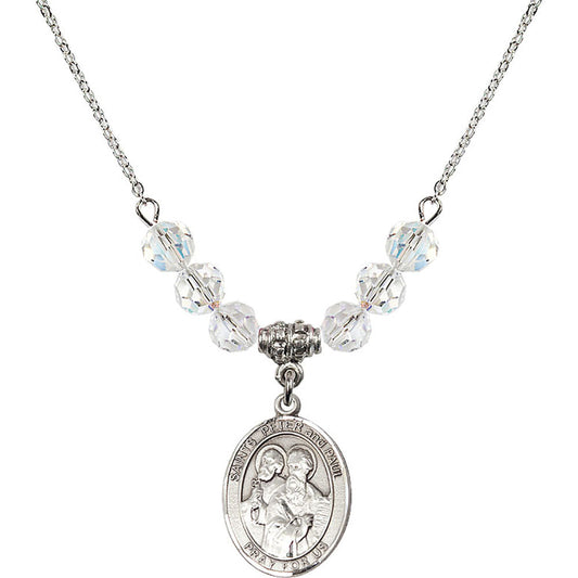 Sterling Silver Saints Peter & Paul Birthstone Necklace with Crystal Beads - 8410