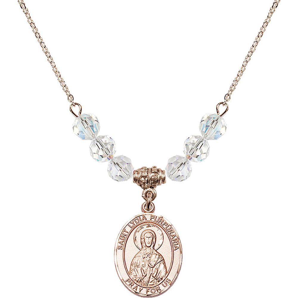 14kt Gold Filled Saint Lydia Purpuraria Birthstone Necklace with Crystal Beads - 8411