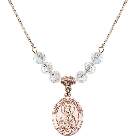 14kt Gold Filled Saint Lydia Purpuraria Birthstone Necklace with Crystal Beads - 8411