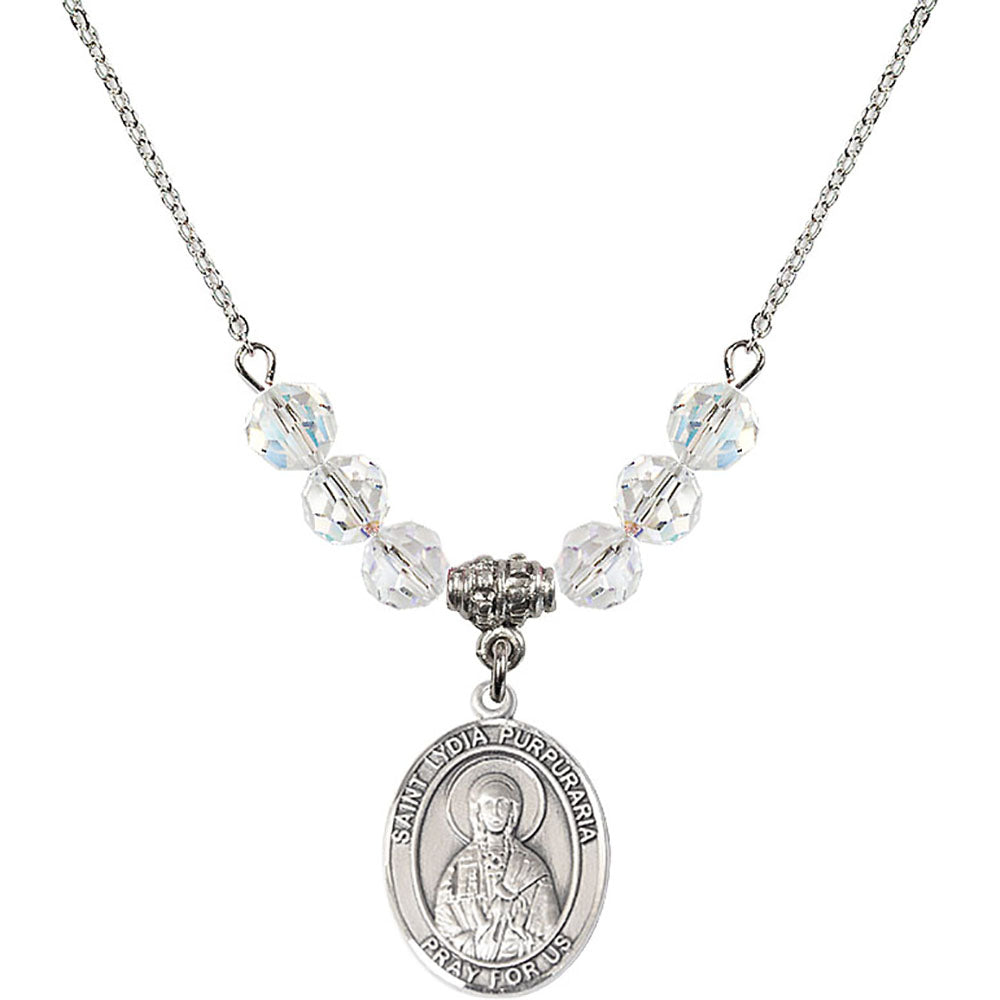 Sterling Silver Saint Lydia Purpuraria Birthstone Necklace with Crystal Beads - 8411