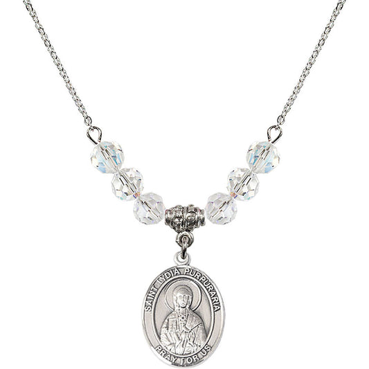 Sterling Silver Saint Lydia Purpuraria Birthstone Necklace with Crystal Beads - 8411