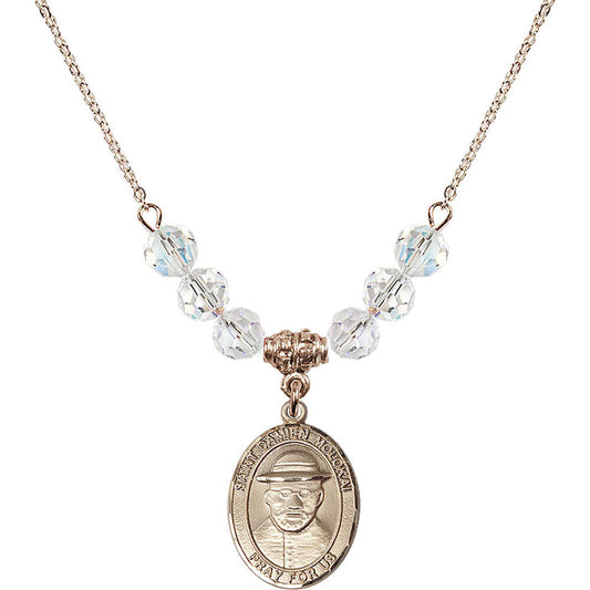 14kt Gold Filled Saint Damien of Molokai Birthstone Necklace with Crystal Beads - 8412