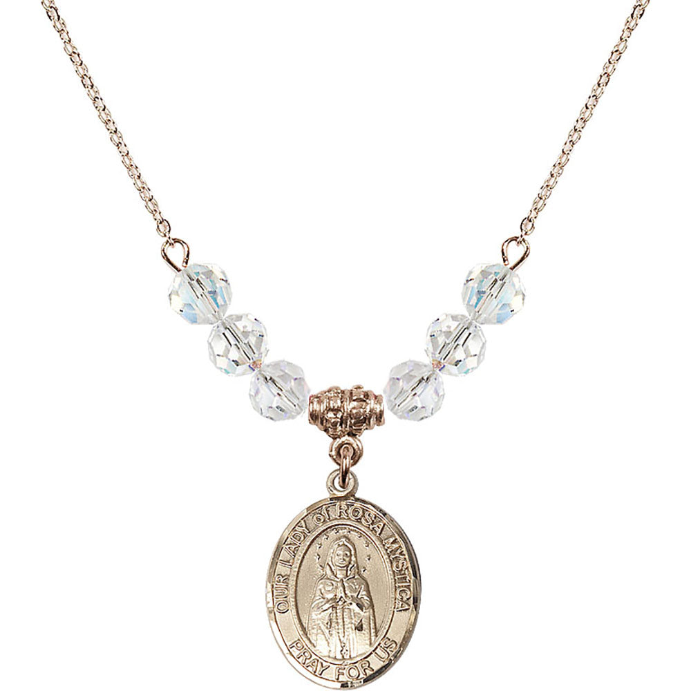 14kt Gold Filled Our Lady of Rosa Mystica Birthstone Necklace with Crystal Beads - 8413