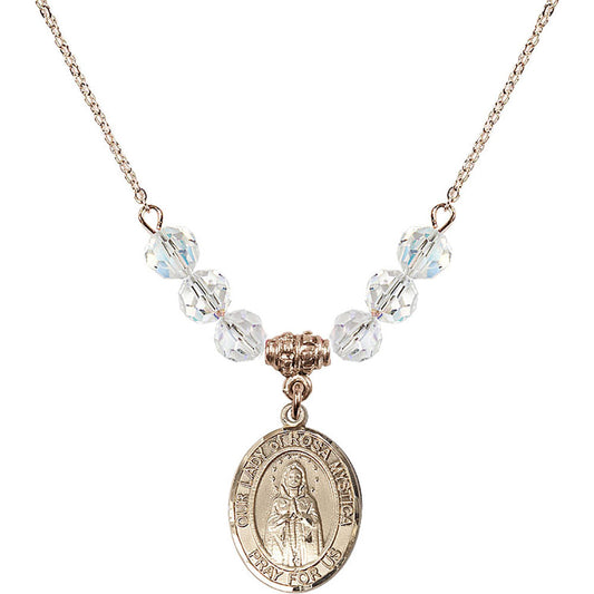 14kt Gold Filled Our Lady of Rosa Mystica Birthstone Necklace with Crystal Beads - 8413
