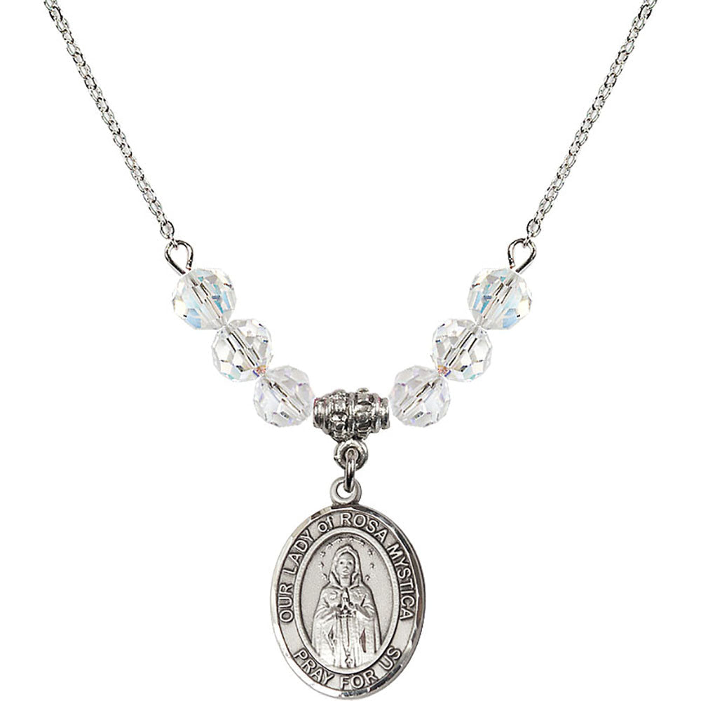 Sterling Silver Our Lady of Rosa Mystica Birthstone Necklace with Crystal Beads - 8413
