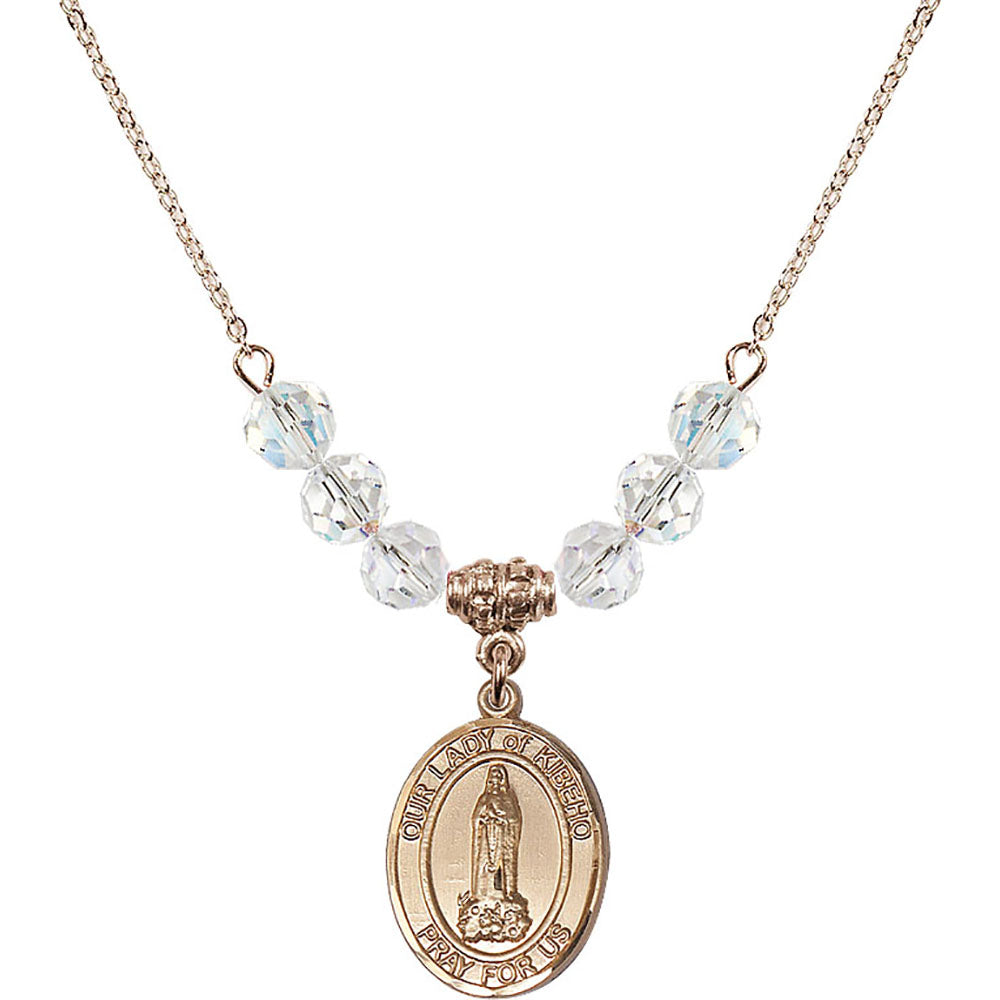 14kt Gold Filled Our Lady of Kibeho Birthstone Necklace with Crystal Beads - 8414