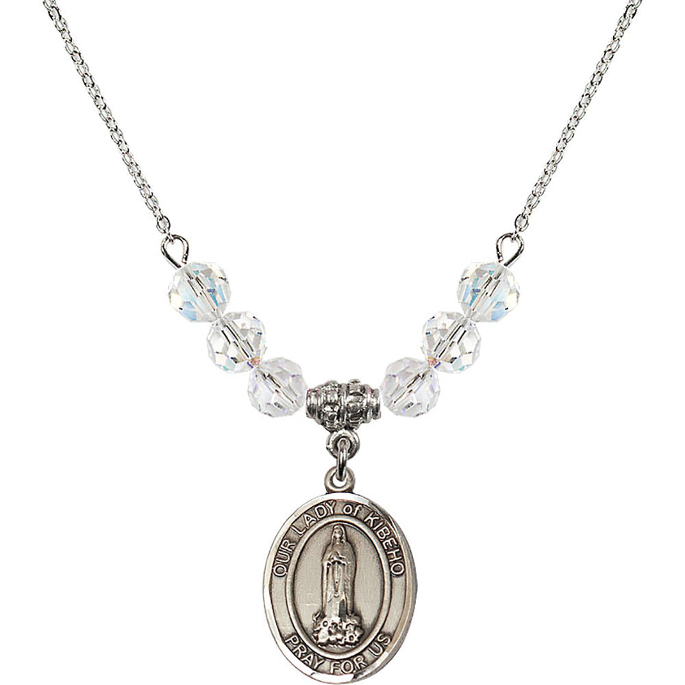 Sterling Silver Our Lady of Kibeho Birthstone Necklace with Crystal Beads - 8414