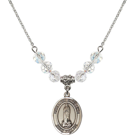 Sterling Silver Our Lady of Kibeho Birthstone Necklace with Crystal Beads - 8414
