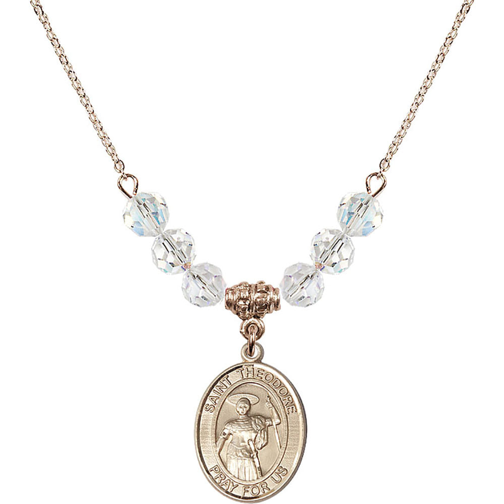 14kt Gold Filled Saint Theodore Stratelates Birthstone Necklace with Crystal Beads - 8415