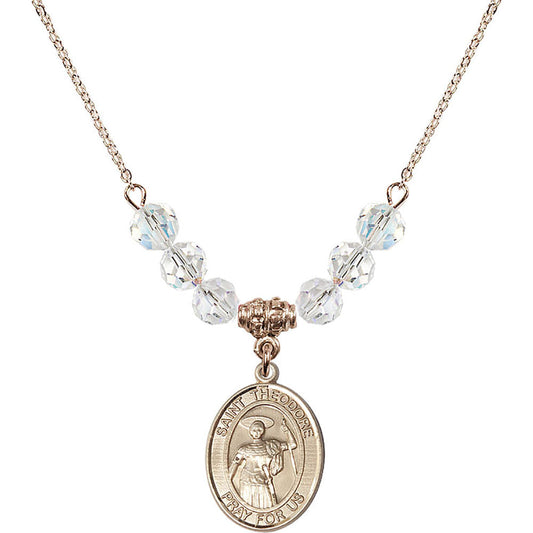 14kt Gold Filled Saint Theodore Stratelates Birthstone Necklace with Crystal Beads - 8415