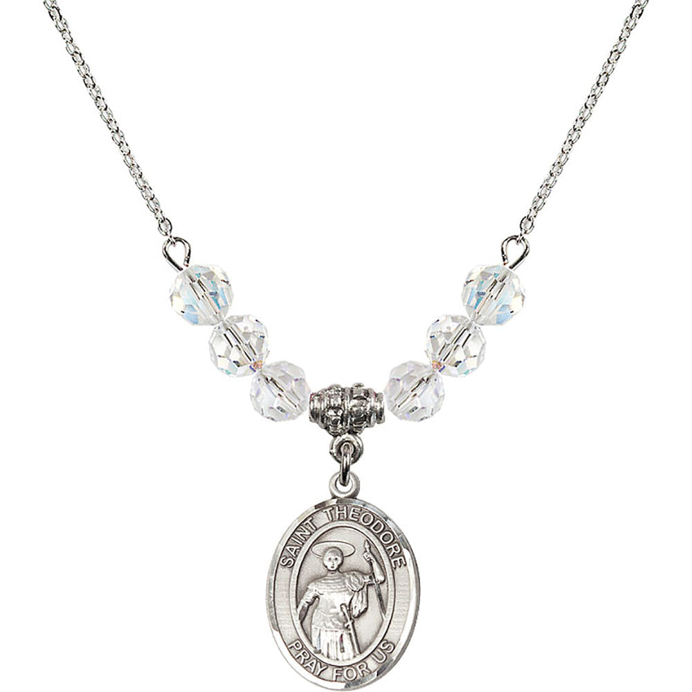 Sterling Silver Saint Theodore Stratelates Birthstone Necklace with Crystal Beads - 8415