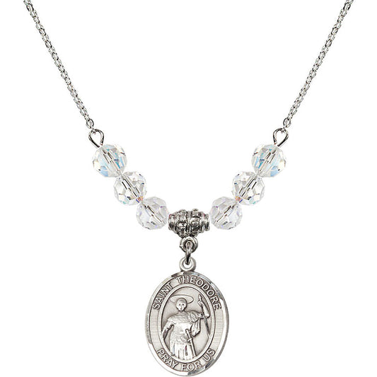 Sterling Silver Saint Theodore Stratelates Birthstone Necklace with Crystal Beads - 8415