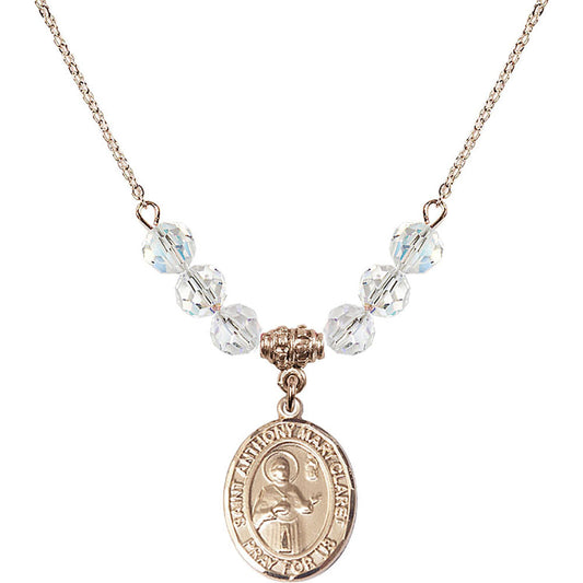 14kt Gold Filled Saint Anthony Mary Claret Birthstone Necklace with Crystal Beads - 8416
