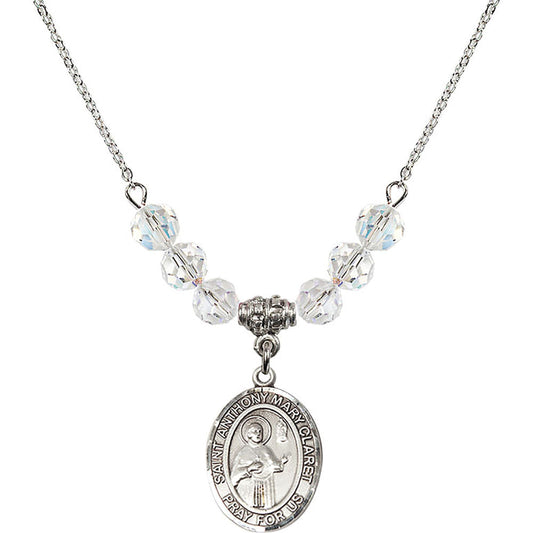 Sterling Silver Saint Anthony Mary Claret Birthstone Necklace with Crystal Beads - 8416