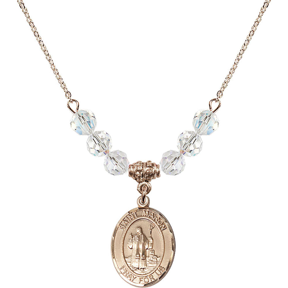 14kt Gold Filled Saint Maron Birthstone Necklace with Crystal Beads - 8417