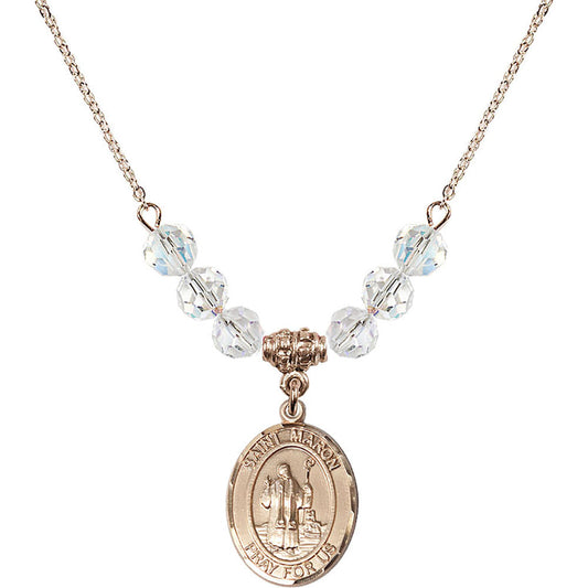 14kt Gold Filled Saint Maron Birthstone Necklace with Crystal Beads - 8417