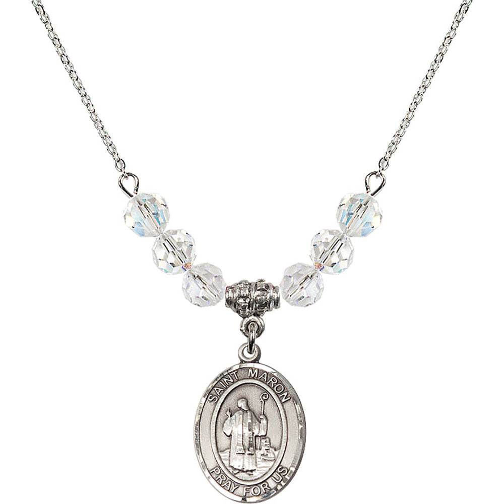 Sterling Silver Saint Maron Birthstone Necklace with Crystal Beads - 8417