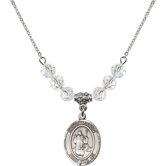 Sterling Silver Saint Maron Birthstone Necklace with Crystal Beads - 8417
