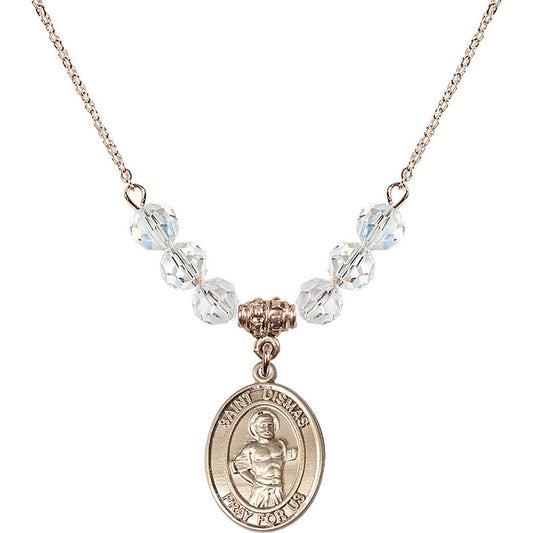 14kt Gold Filled Saint Dismas Birthstone Necklace with Crystal Beads - 8418