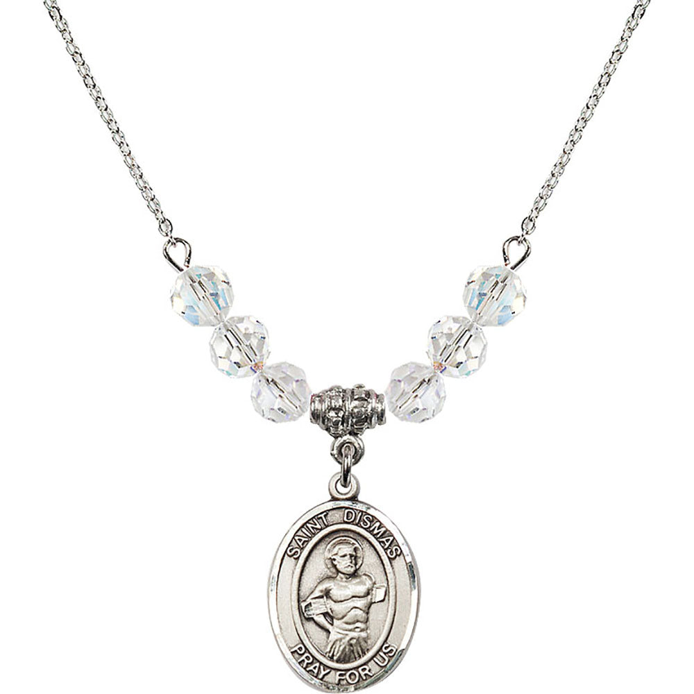 Sterling Silver Saint Dismas Birthstone Necklace with Crystal Beads - 8418
