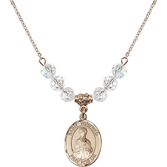 14kt Gold Filled Saint Winifred of Wales Birthstone Necklace with Crystal Beads - 8419