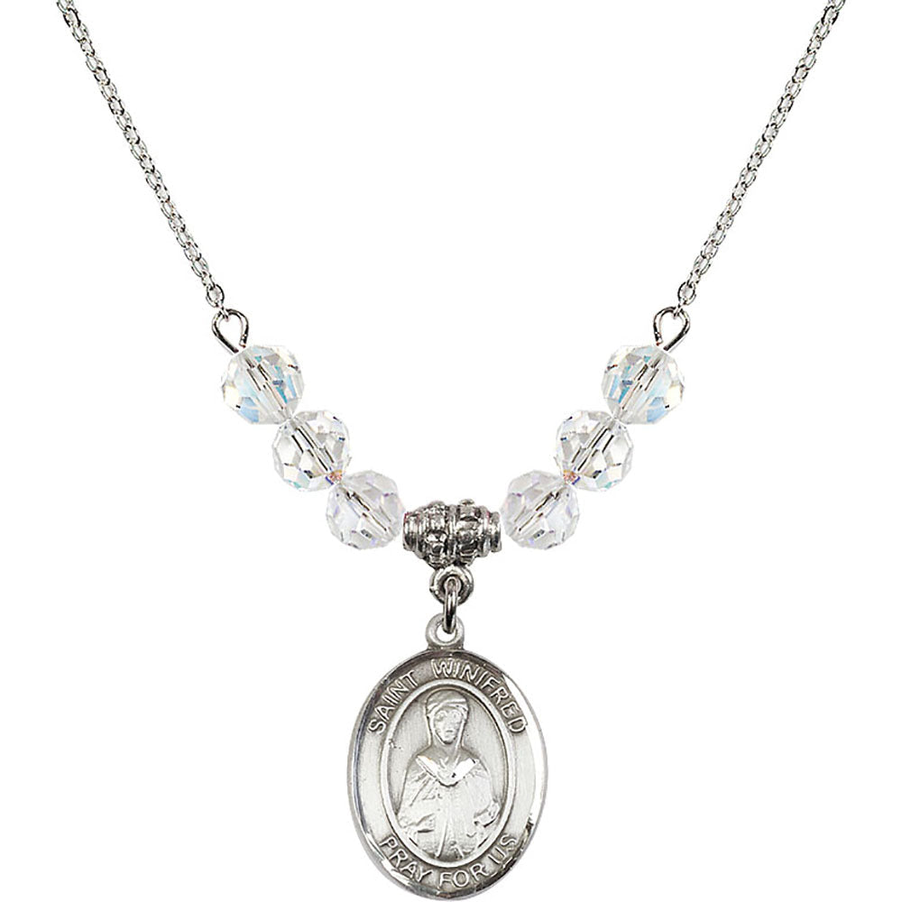 Sterling Silver Saint Winifred of Wales Birthstone Necklace with Crystal Beads - 8419