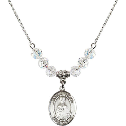Sterling Silver Saint Winifred of Wales Birthstone Necklace with Crystal Beads - 8419