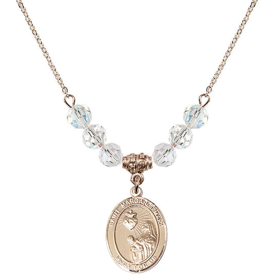 14kt Gold Filled Saint Margaret Mary Alacoque Birthstone Necklace with Crystal Beads - 8420