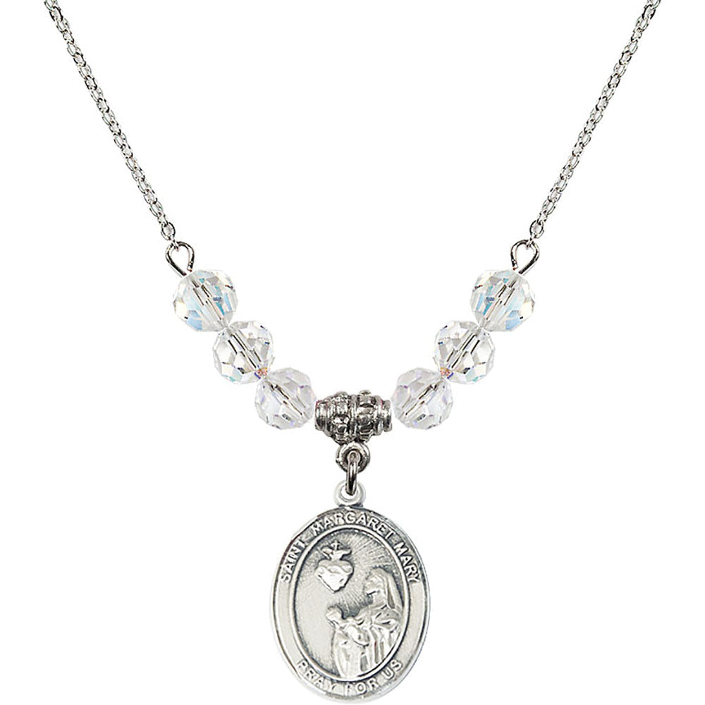 Sterling Silver Saint Margaret Mary Alacoque Birthstone Necklace with Crystal Beads - 8420