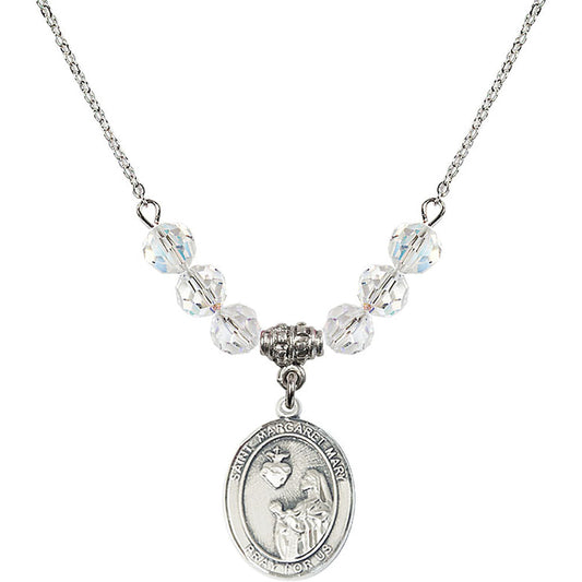 Sterling Silver Saint Margaret Mary Alacoque Birthstone Necklace with Crystal Beads - 8420