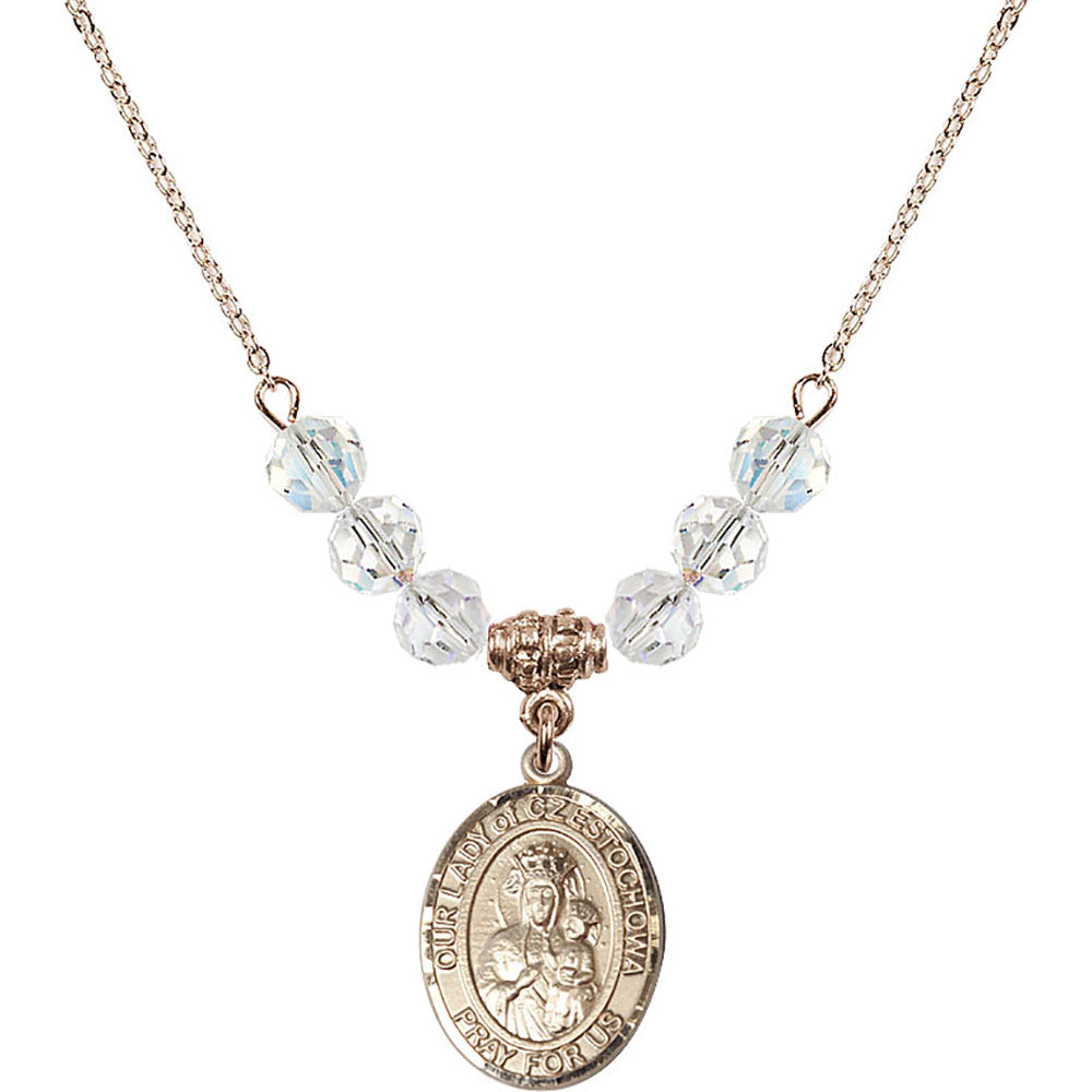 14kt Gold Filled Our Lady of Czestochowa Birthstone Necklace with Crystal Beads - 8421