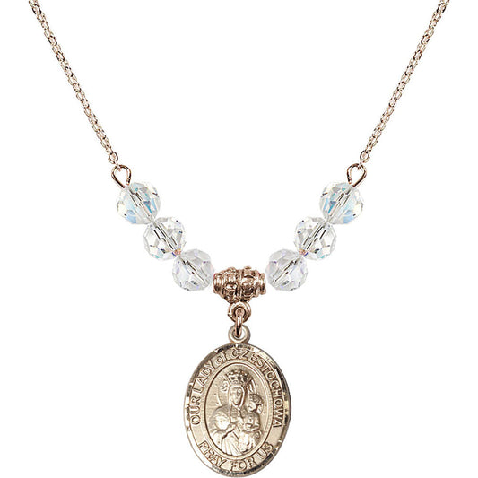 14kt Gold Filled Our Lady of Czestochowa Birthstone Necklace with Crystal Beads - 8421
