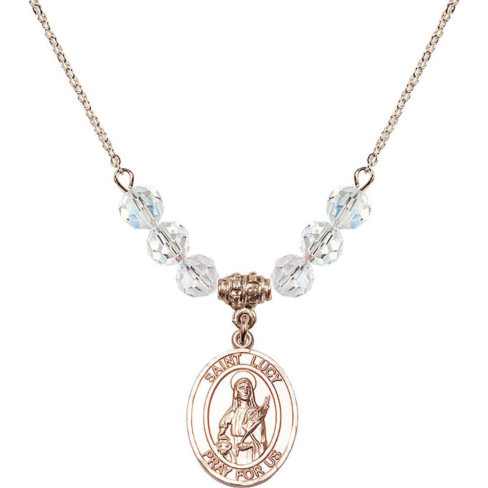 14kt Gold Filled Saint Lucy Birthstone Necklace with Crystal Beads - 8422