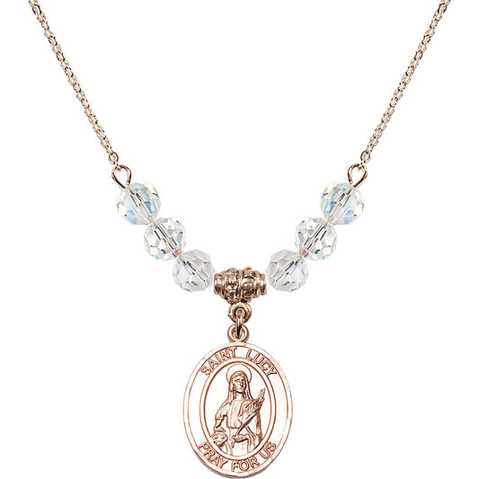 14kt Gold Filled Saint Lucy Birthstone Necklace with Crystal Beads - 8422