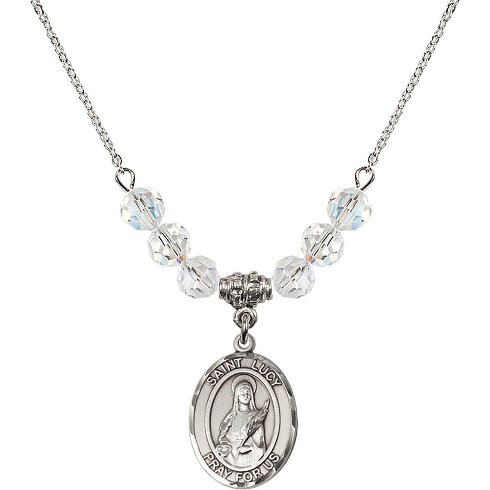 Sterling Silver Saint Lucy Birthstone Necklace with Crystal Beads - 8422