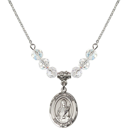 Sterling Silver Saint Lucy Birthstone Necklace with Crystal Beads - 8422