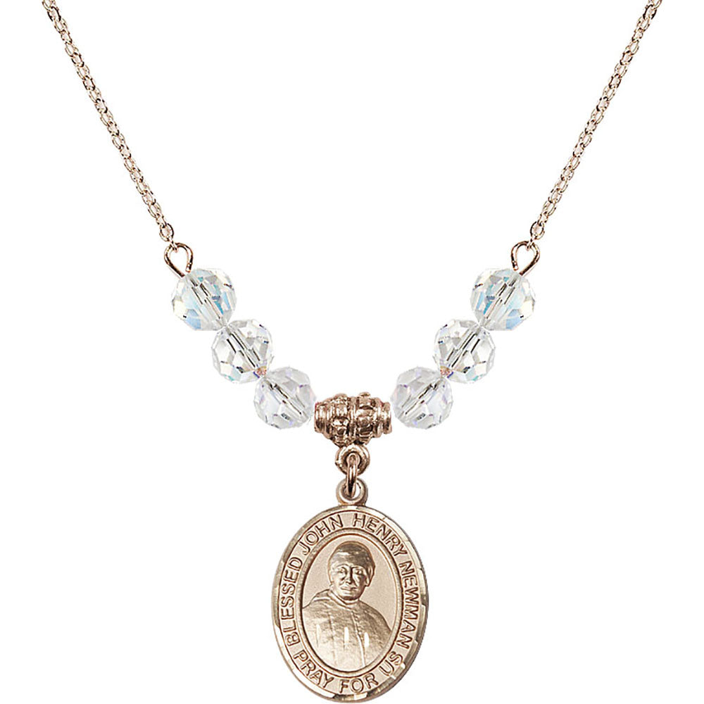 14kt Gold Filled Blessed John Henry Newman Birthstone Necklace with Crystal Beads - 8423