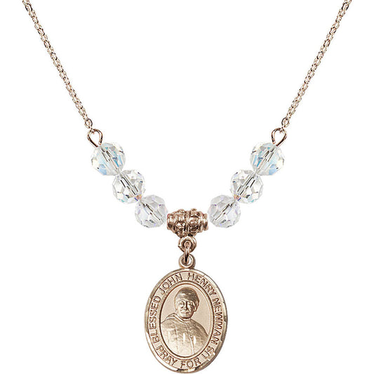 14kt Gold Filled Blessed John Henry Newman Birthstone Necklace with Crystal Beads - 8423