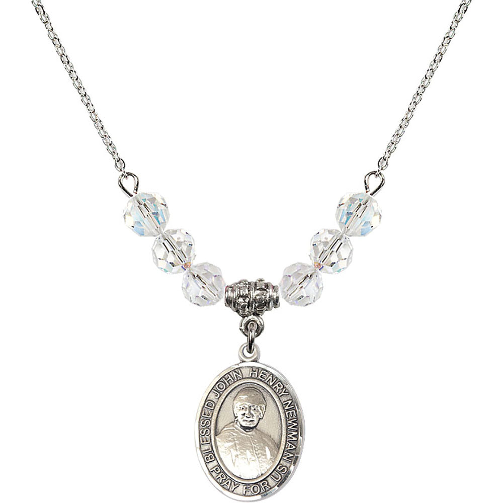 Sterling Silver Blessed John Henry Newman Birthstone Necklace with Crystal Beads - 8423