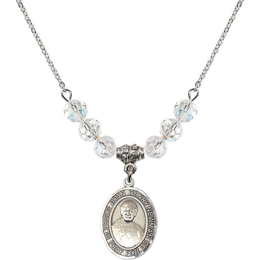 Sterling Silver Blessed John Henry Newman Birthstone Necklace with Crystal Beads - 8423