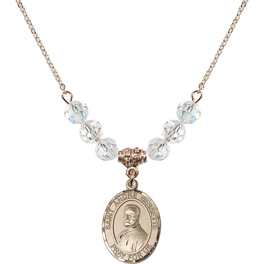 14kt Gold Filled Saint Andre Bessette Birthstone Necklace with Crystal Beads - 8424