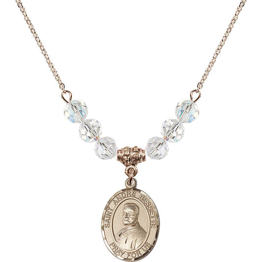 14kt Gold Filled Saint Andre Bessette Birthstone Necklace with Crystal Beads - 8424