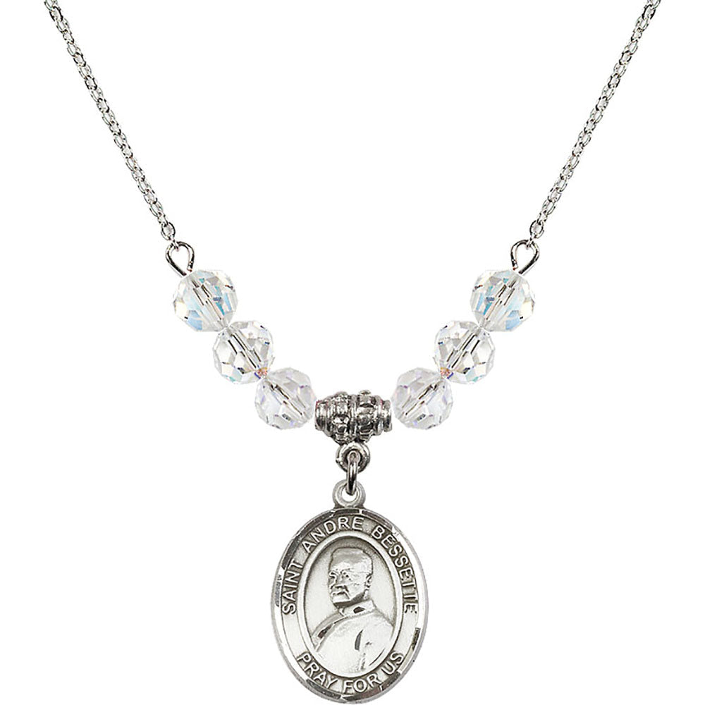 Sterling Silver Saint Andre Bessette Birthstone Necklace with Crystal Beads - 8424