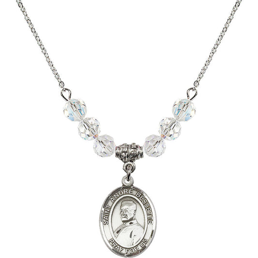 Sterling Silver Saint Andre Bessette Birthstone Necklace with Crystal Beads - 8424